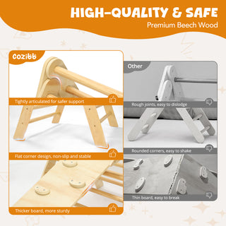 Pikler Triangle Set, 5 in 1 Wooden Montessori Climbing Toys Baby Indoor Playground Gym, Foldable Indoor Climbing Toys with Ramp, Arch Climber, Baby Climbing Toys for Toddlers 1-3 Inside-Small