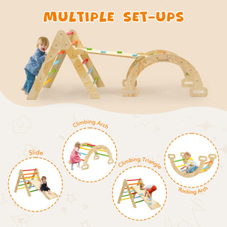 Pikler Triangle Set, 5 in 1 Wooden Montessori Climbing Toys Baby Indoor Playground Gym, Foldable Indoor Climbing Toys with Ramp, Arch Climber, Baby Climbing Toys for Toddlers 1-3 Inside-Small