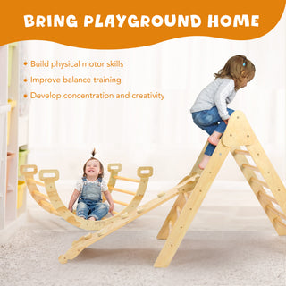 Pikler Triangle Set, 5 in 1 Wooden Montessori Climbing Toys Baby Indoor Playground Gym, Foldable Indoor Climbing Toys with Ramp, Arch Climber, Baby Climbing Toys for Toddlers 1-3 Inside-Small