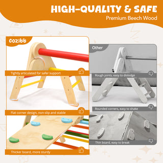 Pikler Triangle Set, 5 in 1 Wooden Montessori Climbing Toys Baby Indoor Playground Gym, Foldable Indoor Climbing Toys with Ramp, Arch Climber, Baby Climbing Toys for Toddlers 1-3 Inside-Large