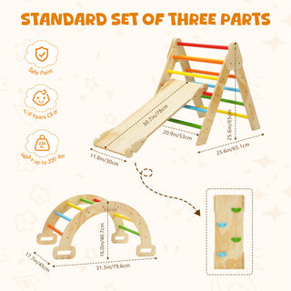 Pikler Triangle Set, 5 in 1 Wooden Montessori Climbing Toys Baby Indoor Playground Gym, Foldable Indoor Climbing Toys with Ramp, Arch Climber, Baby Climbing Toys for Toddlers 1-3 Inside-Small