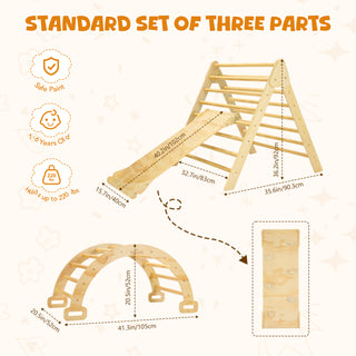 Pikler Triangle Set, 5 in 1 Wooden Montessori Climbing Toys Baby Indoor Playground Gym, Foldable Indoor Climbing Toys with Ramp, Arch Climber, Baby Climbing Toys for Toddlers 1-3 Inside-Large