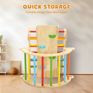 Pikler Triangle Set, 5 in 1 Wooden Montessori Climbing Toys Baby Indoor Playground Gym, Foldable Indoor Climbing Toys with Ramp, Arch Climber, Baby Climbing Toys for Toddlers 1-3 Inside-Large