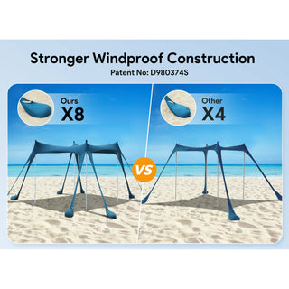 Beach Tent 10' x 10', Camping Sun Shelter UPF50+ with 8 Sandbags, Sand Shovels, Ground Pegs & Stability Poles, Outdoor Shade Beach Canopy for Camping Trips, Fishing, Backyard Fun or Picnics
