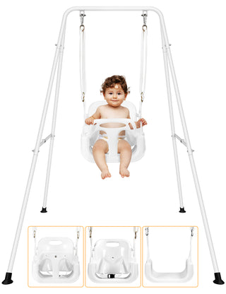 Toddler Swing Set, 3 in 1 High Back Baby Swing Set, Kids Chair Secure Swing Seat, Detachable Swing Seat for Playground Indoor Outdoor, White