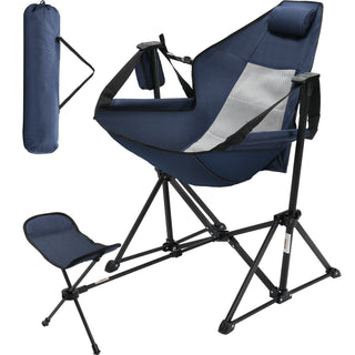 Portable Hammock Camping Chair, Folding Camping Chairs with Retractable Footrest, Adjustable Backrest, Headrest, Cup Holder Portable Outdoor Lawn Chairs for Camping, Fishing, Hiking