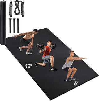 Large Exercise Mat - Rengue 8'x6'/12'x6' Exercise Mat Thick 7mm, Extra Wide Workout Mat for Men and Women, High-Density Large Gym Mat, Fit for Home Workout, Plyo, Cardio, Jump Rope, Weights