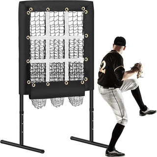 Rengue 9 Hole Pitching Net Baseball Pitching Target with Strike Zone, Softball Pitching Aid Net, 3 Level Adjustable Height, Portable Training Equipment for Hitting and Pitching Practice