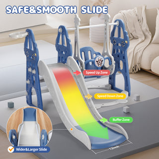 Osoeri 4 in 1 Toddler Swing and Slide Unisex Child & Teen Swing Sets, Blue, 110 lb