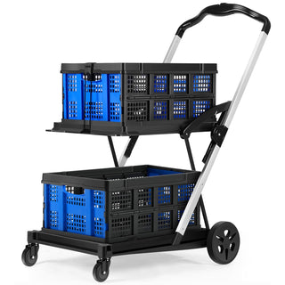 Rengue 200lbs 30x18'' Rengue Folding Shopping Cart, Collapsible Shopping Cart with Wheels, Adjustable Foldable Portable Trolley, Grocery Shopping Cart with 2 Removable Baskets for Shopping, Picnic