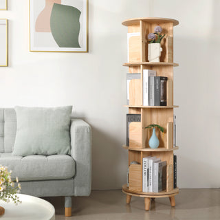 Rotating Bookshelf, 360 Display Spinning Bookshelf 4 Tier Revolving Bookcase Solid Wood Corner Bookshelf Organizer Display Shelf for Kids&Adults, 18” Wide, Natural