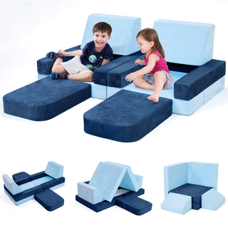 8pcs Modular Kids Play Couch, Toddlers Play Couch Sofa, Kids Couch Building Fort for Boys and Girls Playroom Bedroom, Children Convertible Sofa Foam Couch