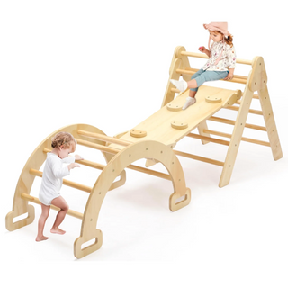 Pikler Triangle Set, 5 in 1 Wooden Montessori Climbing Toys Baby Indoor Playground Gym, Foldable Indoor Climbing Toys with Ramp, Arch Climber, Baby Climbing Toys for Toddlers 1-3 Inside-Large