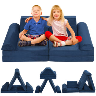 8pcs Modular Kids Play Couch, DIY Creativing Kids Explorer Floor Sofa , Versatile Convertible Foam and Floor Cushion for Toddlers Boys and Girls, Blue