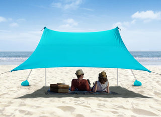 vibemo Beach Tent, Camping Sun Shelter 10 x 10ft, with 4 Sandbags, UPF50+, Includes Sand Shovel, Ground Pegs & Stability Poles, Pop Up Beach Canopy Sunshade for Fishing, Backyard Fun or Picnics