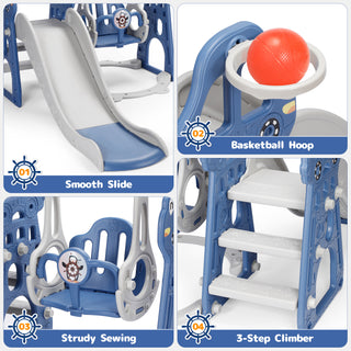 Osoeri 4 in 1 Toddler Swing and Slide Unisex Child & Teen Swing Sets, Blue, 110 lb