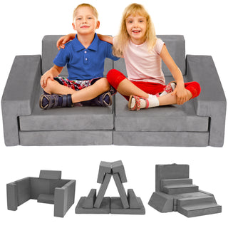 8pcs Modular Kids Play Couch,DIY Creativing Kids Explorer Floor Sofa , Versatile Convertible Foam and Floor Cushion for Toddlers Boys and Girls, Gray