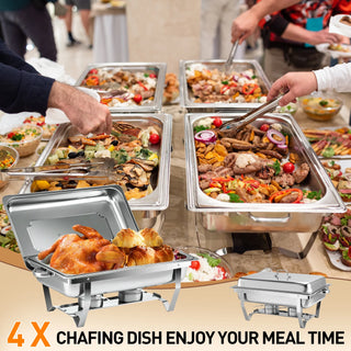 Easoger 4Pack 9.5 QT Chafing Dish Buffet Set Rectangular Stainless Steel Buffet Catering Warmer Set for Gatherings Banquets, Buffets, Parties, Weddings