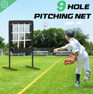 Rengue 9 Hole Pitching Net Baseball Pitching Target with Strike Zone, Softball Pitching Aid Net, 3 Level Adjustable Height, Portable Training Equipment for Hitting and Pitching Practice