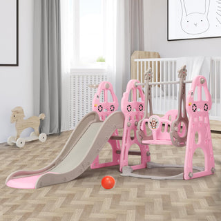 Rengue 4 in 1 Kids Slide and Swing Set, Indoor/Outdoor Playground for Toddlers 1-6 Kids Baby with Basketball Hoop, Climber Slide Toddlers Playset for Boys and Girls Backyard Playground, Pink