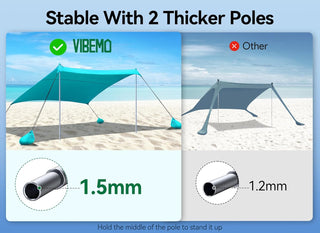 vibemo Beach Tent, Camping Sun Shelter 10 x 10ft, with 4 Sandbags, UPF50+, Includes Sand Shovel, Ground Pegs & Stability Poles, Pop Up Beach Canopy Sunshade for Fishing, Backyard Fun or Picnics