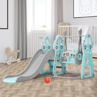 Rengue 4 in 1 Toddler Slide and Swing Set, Indoor Playground for Age 1-6 Kids Baby with Basketball Hoop, Climber Outdoor Slide Toddlers Playset for Boys and Girls Backyard Playground, Mint Green