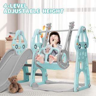 Rengue 4 in 1 Toddler Slide and Swing Set, Indoor Playground for Age 1-6 Kids Baby with Basketball Hoop, Climber Outdoor Slide Toddlers Playset for Boys and Girls Backyard Playground, Mint Green