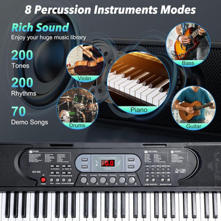 Rengue 61 Keys Keyboard Piano for Beginners Light-Up Music Keyboard Electric Digital Piano with Dual Speakers, Piano Stand, Collapsible Bench, Microphone, Sheet Music Stand and Keyboard Sticker