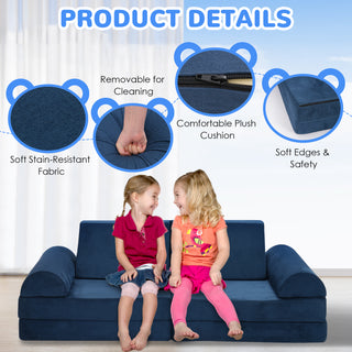 8pcs Modular Kids Play Couch, DIY Creativing Kids Explorer Floor Sofa , Versatile Convertible Foam and Floor Cushion for Toddlers Boys and Girls, Blue