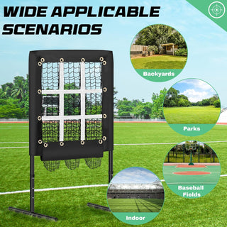 Rengue 9 Hole Pitching Net Baseball Pitching Target with Strike Zone, Softball Pitching Aid Net, 3 Level Adjustable Height, Portable Training Equipment for Hitting and Pitching Practice