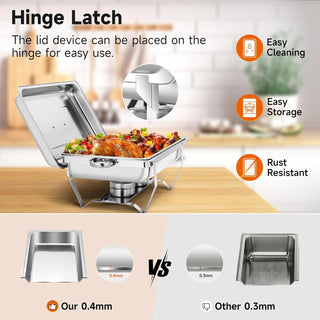 Rengue 9.5 QT Chafing Dishes, 4 Pack High Premium Stainless Steel Complete Set, Rectangular Chafing Dish Buffet Set, Heating and Cooling Chafing Dish for Gatherings Banquet, Buffet, Party, Wedding