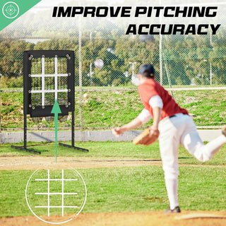 Rengue 9 Hole Pitching Net Baseball Pitching Target with Strike Zone, Softball Pitching Aid Net, 3 Level Adjustable Height, Portable Training Equipment for Hitting and Pitching Practice