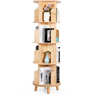 Rotating Bookshelf, 360 Display Spinning Bookshelf 4 Tier Revolving Bookcase Solid Wood Corner Bookshelf Organizer Display Shelf for Kids&Adults, 18” Wide, Natural