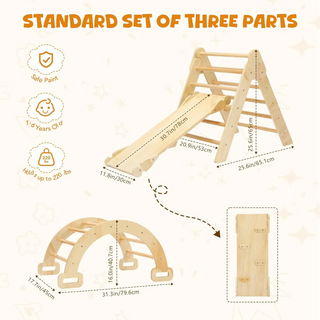 Pikler Triangle Set, 5 in 1 Wooden Montessori Climbing Toys Baby Indoor Playground Gym, Foldable Indoor Climbing Toys with Ramp, Arch Climber, Baby Climbing Toys for Toddlers 1-3 Inside-Small