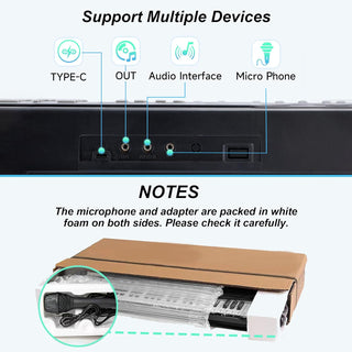 Rengue 61 Keys Keyboard Piano for Beginners Light-Up Music Keyboard Electric Digital Piano with Dual Speakers, Piano Stand, Collapsible Bench, Microphone, Sheet Music Stand and Keyboard Sticker