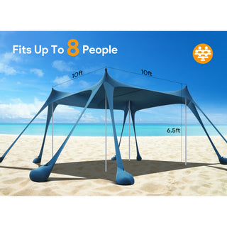 Beach Tent 10' x 10', Camping Sun Shelter UPF50+ with 8 Sandbags, Sand Shovels, Ground Pegs & Stability Poles, Outdoor Shade Beach Canopy for Camping Trips, Fishing, Backyard Fun or Picnics