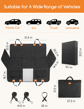 Dog Hammock for Car with Hard BottomïŒ52* 25â Dog Car Seat Cover for Back Seat Waterproof for Cars/SUV, Black