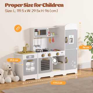 Kids Play Kitchen Set, Pretend Wooden Play Kitchen with Stove, Oven, Sink, Ice Maker, and Accessories, Chef Pretend Play Set with Real Lights & Sounds, Gift for Kids Toddlers