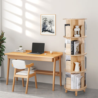 Rotating Bookshelf, 360 Display Spinning Bookshelf 4 Tier Revolving Bookcase Solid Wood Corner Bookshelf Organizer Display Shelf for Kids&Adults, 18” Wide, Natural