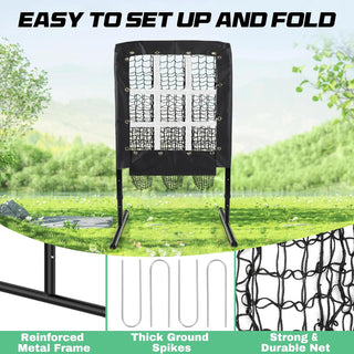 Rengue 9 Hole Pitching Net Baseball Pitching Target with Strike Zone, Softball Pitching Aid Net, 3 Level Adjustable Height, Portable Training Equipment for Hitting and Pitching Practice
