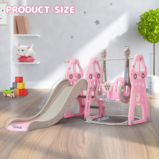 Rengue 4 in 1 Kids Slide and Swing Set, Indoor/Outdoor Playground for Toddlers 1-6 Kids Baby with Basketball Hoop, Climber Slide Toddlers Playset for Boys and Girls Backyard Playground, Pink