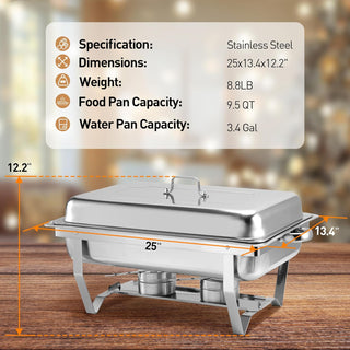 Rengue 9.5 QT Chafing Dishes, 4 Pack High Premium Stainless Steel Complete Set, Rectangular Chafing Dish Buffet Set, Heating and Cooling Chafing Dish for Gatherings Banquet, Buffet, Party, Wedding