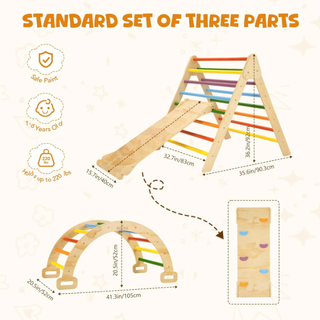 Pikler Triangle Set, 5 in 1 Wooden Montessori Climbing Toys Baby Indoor Playground Gym, Foldable Indoor Climbing Toys with Ramp, Arch Climber, Baby Climbing Toys for Toddlers 1-3 Inside-Large