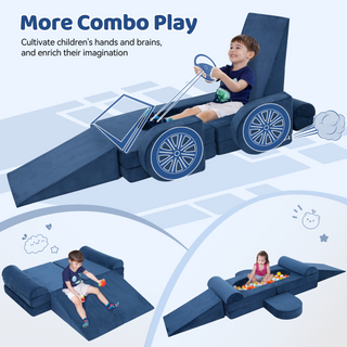 Modular Kids Play Couch 10PCS, 10 in 1 Multifunctional Kids Sofa for Playing Playroom Bedroom, Creativing, Sleeping, Indoor Toddler Couch for Boys and Girls, Blue