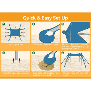 Beach Tent 10' x 10', Camping Sun Shelter UPF50+ with 8 Sandbags, Sand Shovels, Ground Pegs & Stability Poles, Outdoor Shade Beach Canopy for Camping Trips, Fishing, Backyard Fun or Picnics