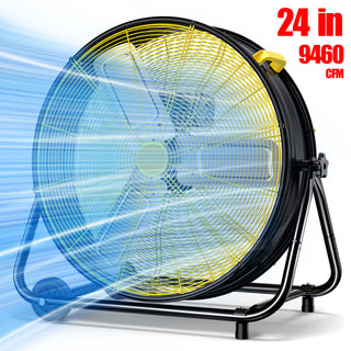 Osoeri 24 inch Industrial Drum Fan, 3 Speed 9460 CFM Heavy Duty Metal Cooling Floor Fan , 360° Tilt for Shop Outdoor, Patio, Warehouse, Commercial, Basement High Speed Fan