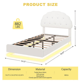 Evmore Floating Twin Bed Frame, Teddy Fleece Upholstered Bed with Adjustable Headboard, Modern Wall-Hugger Design with Plush Fabric Finish-F
