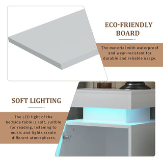 Easoger Home Nightstands Set of 2, 24 Color LED Lights, Modern Bedroom Side Table, White