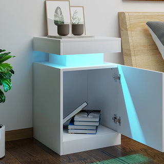 Easoger Home Nightstands Set of 2, 24 Color LED Lights, Modern Bedroom Side Table, White
