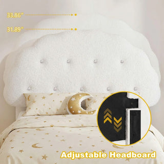 Evmore Floating Twin Bed Frame ， Teddy Fleece Upholstered Bed with Adjustable Headboard, Modern Wall-Hugger Design with Plush Fabric Finish-T